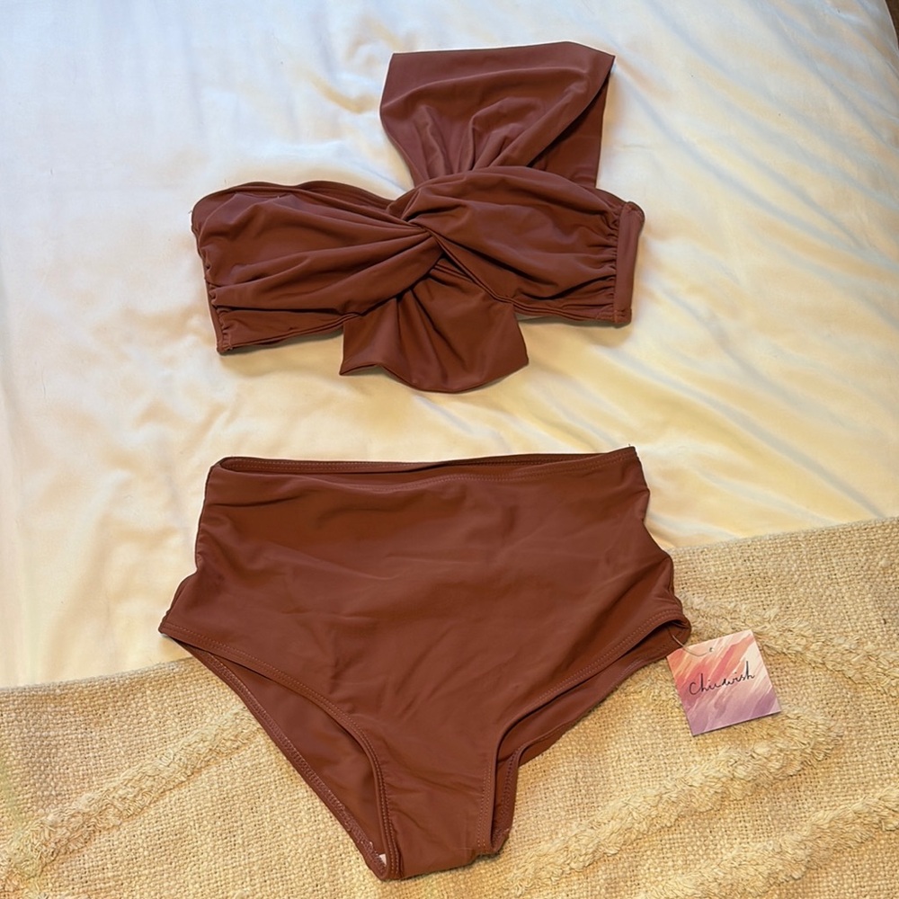 NWT Chicwish Rust High-Waisted Bikini Set